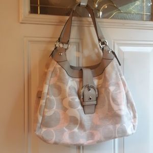 Grey, Pink White Coach Purse
